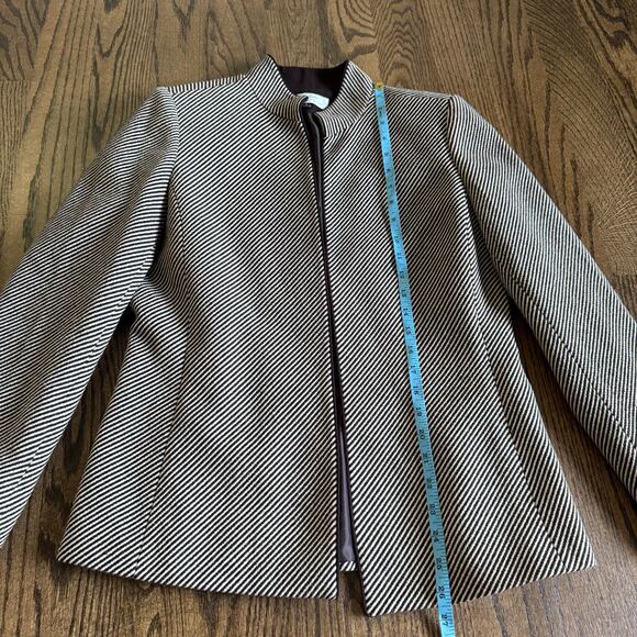 Tahari ASL Brown Cream Herringbone Striped Open Front Blazer Jacket Size 8 - Picture 8 of 9
